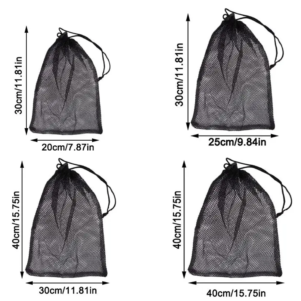 Schwarze Netztaschen mit Kordelzug, kleine Netztaschen für Sport, Schwimmen und Ballaufbewahrung – einfach zu straffen und anzupassen für Reisen – Detail 1