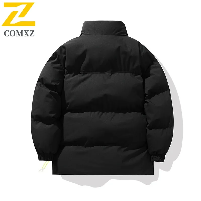 COMXZ 2025 Winter Stand Collar Padded Thick Quilted Jacket Streetwear Fashion Men Solid Color Puffer outdoor sports Cotton Coat