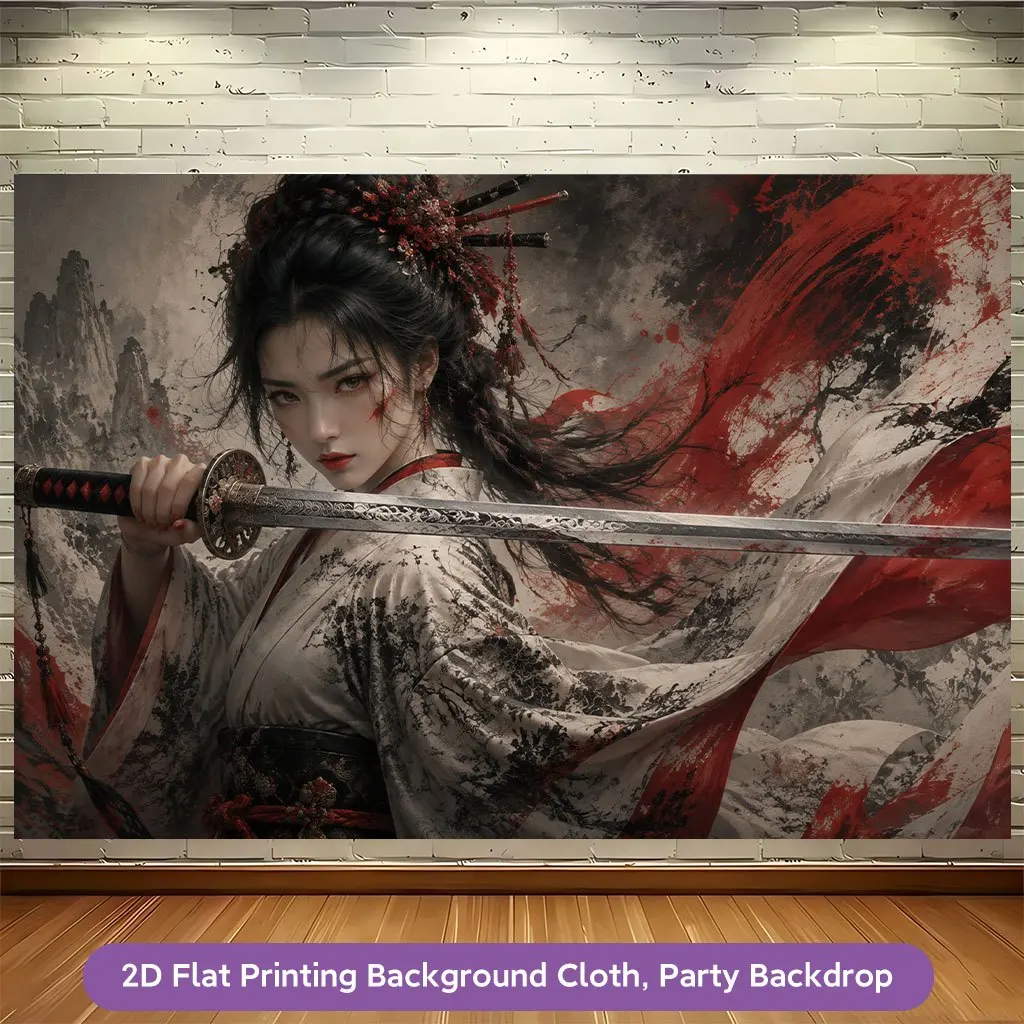 Large Anime Fantasy Samurai Portrait Tapestry Wall Art Polyester Backdrop Decoration for Bedroom Living Room Room Decor