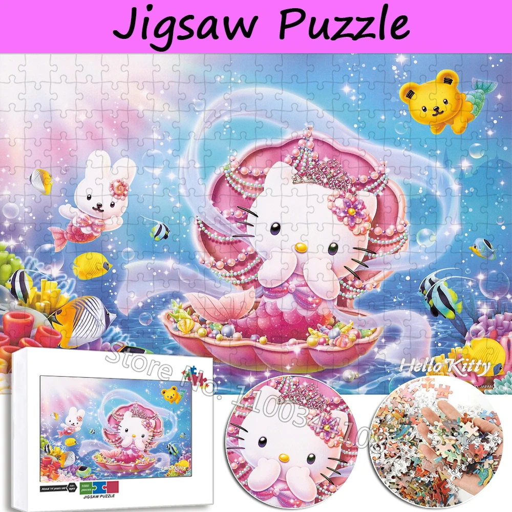 

Головоломка Hello Kitty Sanrio HelloKitty, Русалка, 35/300/500/1000 шт., деревянные головоломки, детская коллекция обучающих игрушек