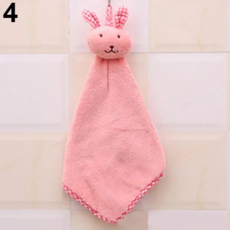 Soft Coral Fleece Plush Bath Towel Cute Rabbit Nursery Baby Hand Towel Cartoon Children Wipe Hanging Bathing Towel