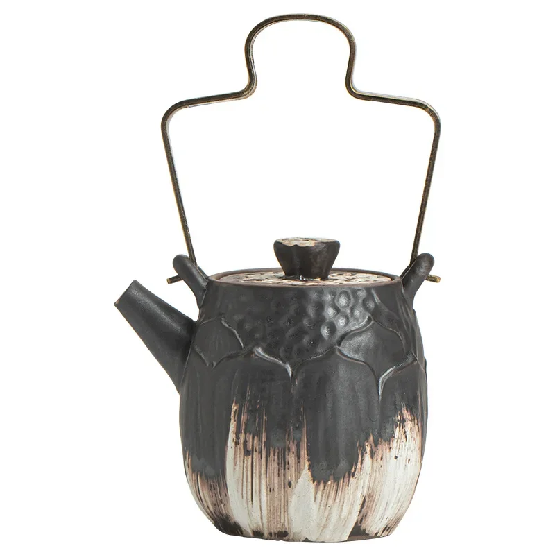 170ML Wabi Silent Wind Ceramic Hesong Beam Pot Coarse Pottery Antique Small Teapot Handmade KungFu TeaSet Tea Breaker Collection