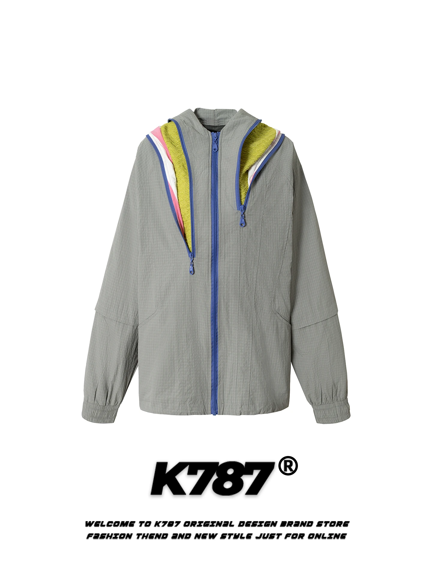 

K787 American Retro Color Blo Zipper Jaet Men's Loose Casual Windproof Spring Trendy Coat Youth ular Daily Wear