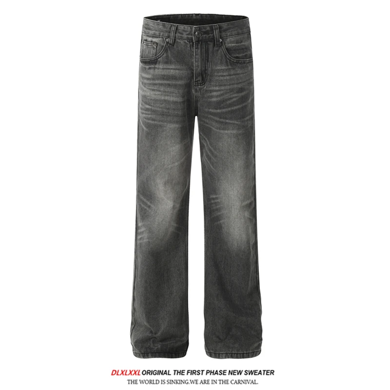 

Cleanfit American Retro Washed Loose Straight Leg Black Grey Jeans Men's Jeans Casual Comfortable Mid-Rise Long Pants