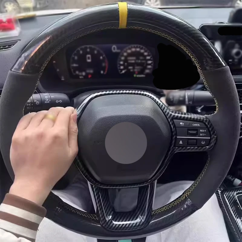 

Carbon Fiber Suede Yellow Stripe Hand Sewing Car Steering Wheel Cover Car Accessoires for Honda Civic 11 Accord CRV HRV BREEZE