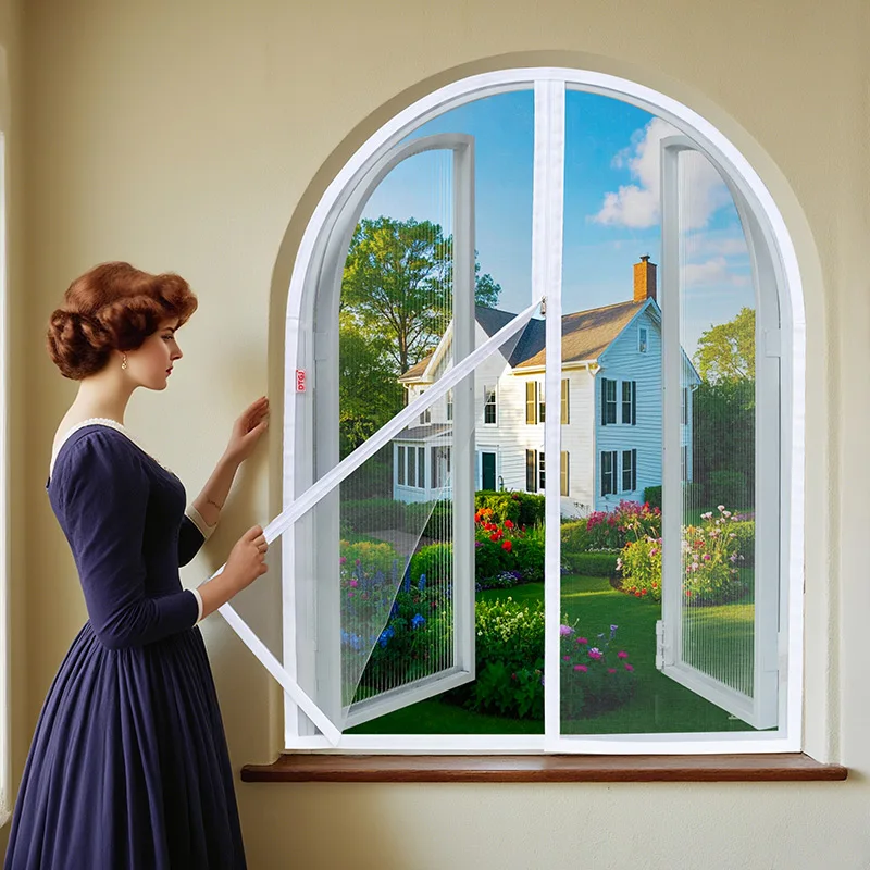 Arched Mosquito Net Window Screen Curved Round Zipper anti-mosquito Customized Black white Fly Insect Mesh Invisible Fiberglass