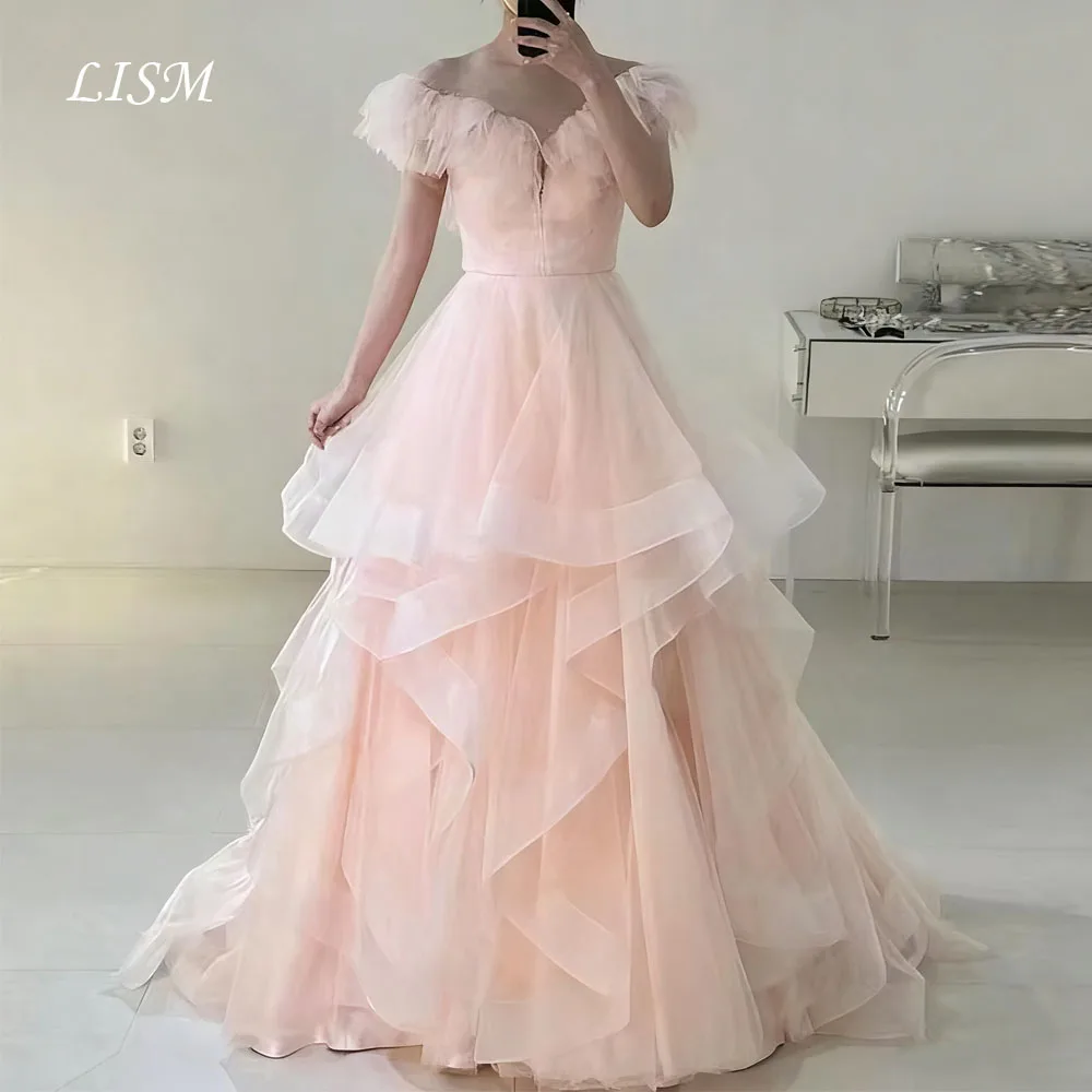 LISM فساتين زفاف فاخرة الكورية قبالة الكتف مطوي الأميرة ألف خط ثنيات ثوب الزفاف مخصص ثوب حفلة جميلة #1