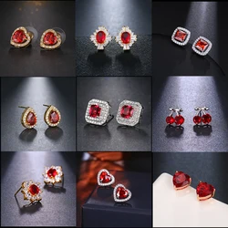 SUGO 2022 Summer New Arrival Trend Retro Pomegranate Red Cost-effective Stud Earrings for Lovely Girls Beautiful Birthday Gift
