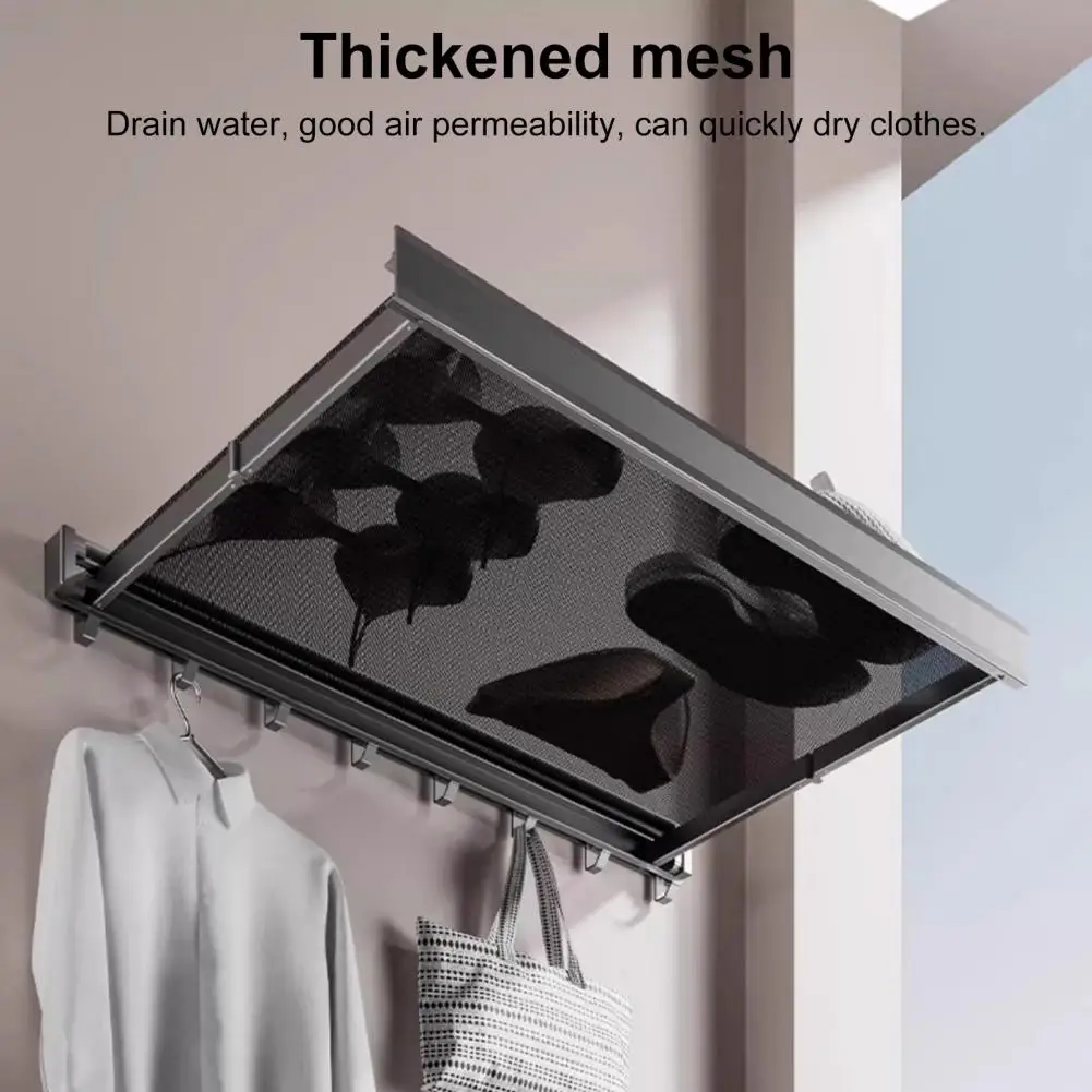 Space-efficient Clothes Dryer with Retractable Net Clothes Drying Net with Built-in Retractable Feature Hidden Bathroom Storage