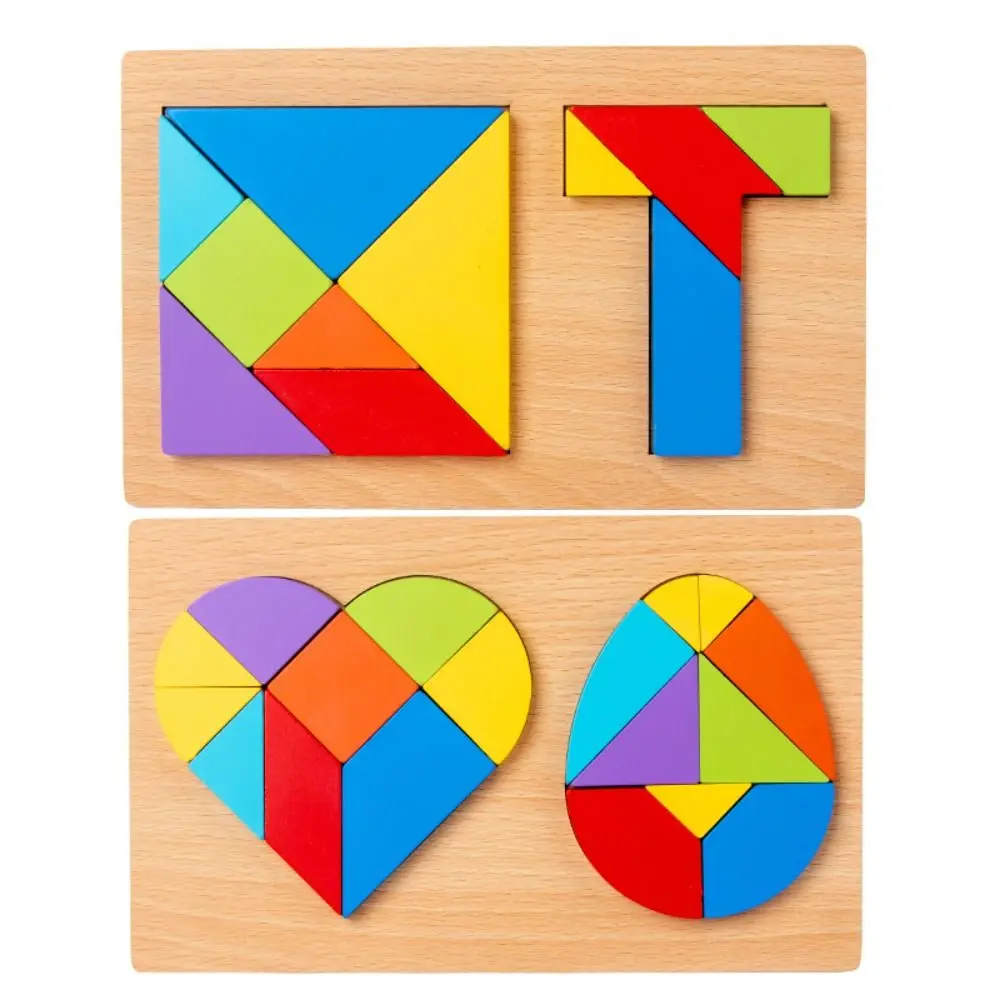 3D kształt geometryczny drewniane puzzle serce jajko kształt geometryczny serce jajko Tangram edukacyjne drewniane dzieci poznawcze układanki DIY