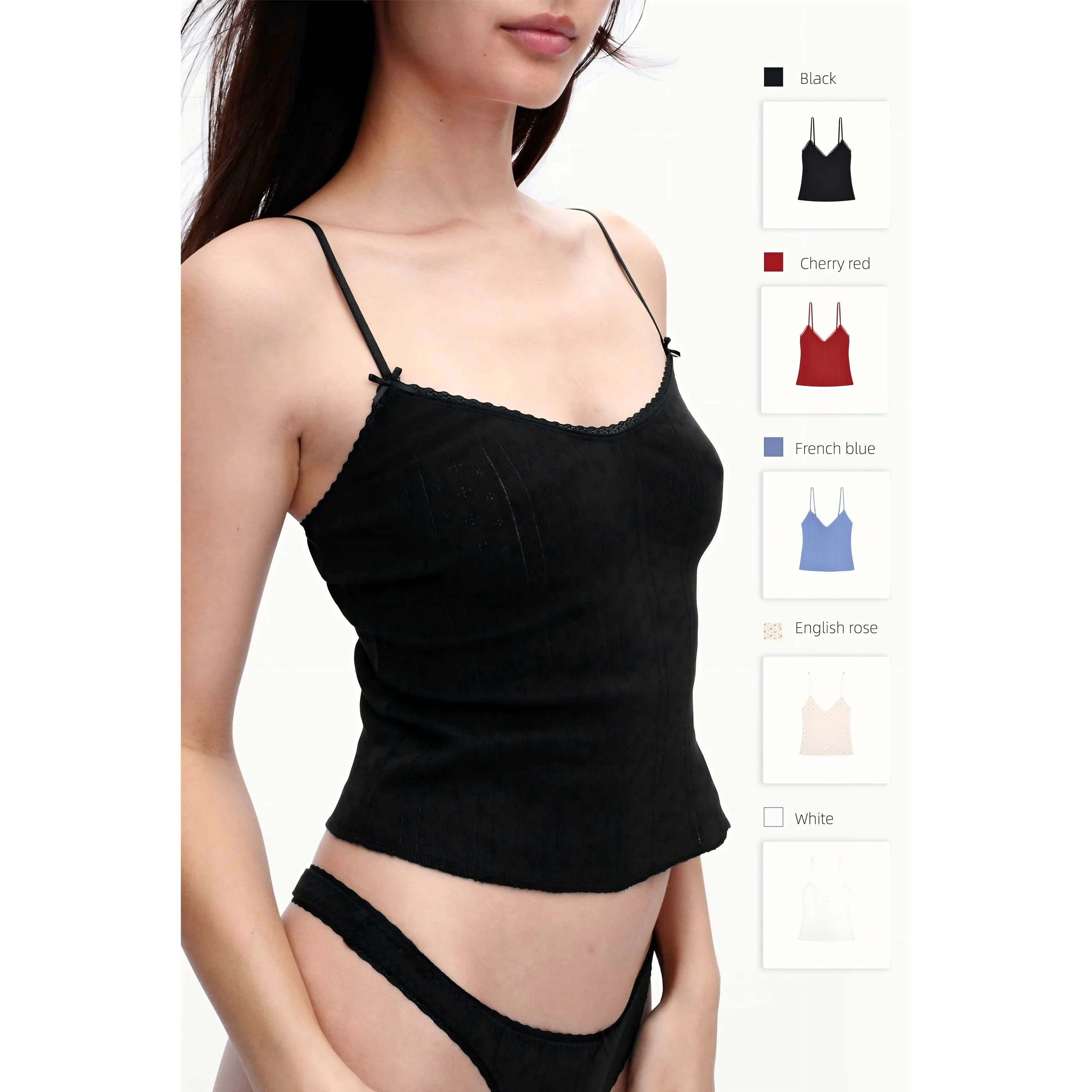 COU Black and White Lace Strap Organic Cotton Jacquard Fabric Long Cami Top