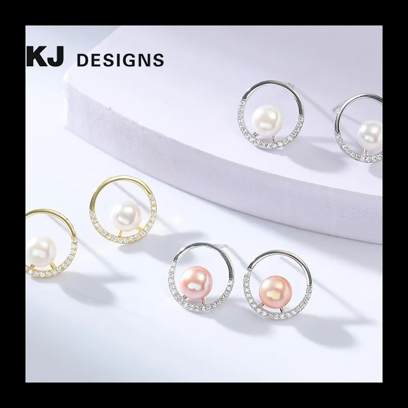 

Original Design Sterling Silver Zirconium Zirconium Natural Freshwater Pearl Women's Japanese and Korean 925 Stud Earrings Treat