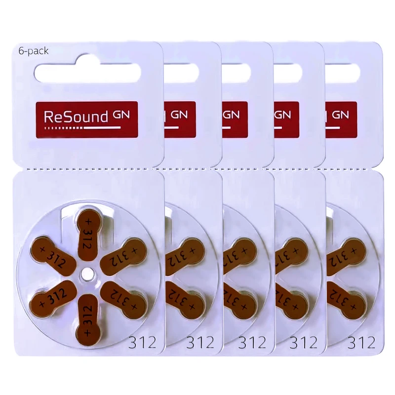 60pcs ReSound Hearing Aid Batteries Size 312 A312 312A P312 PR41 Germany Zinc Air 1.45V Cell Button Battery w BOX Sale