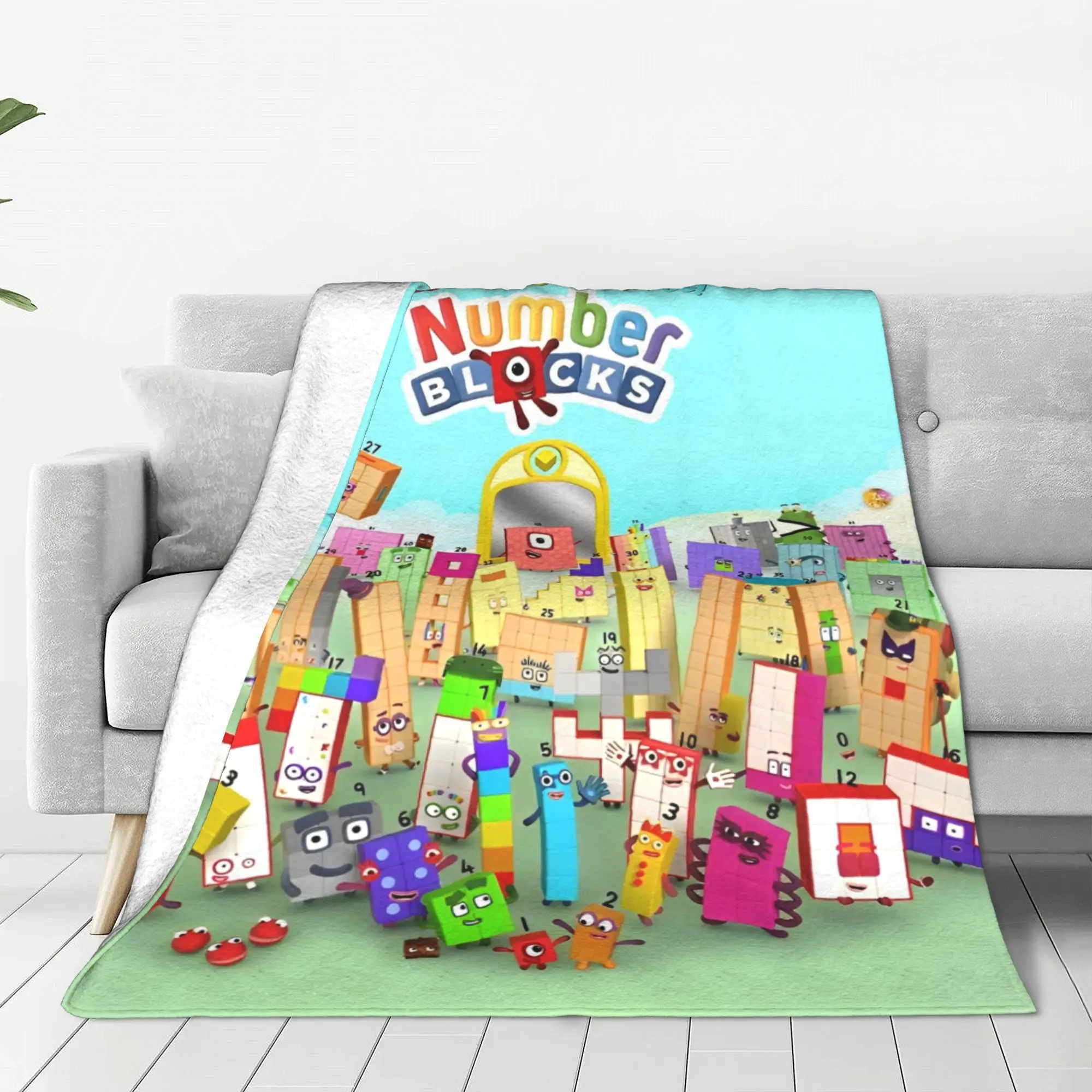 Number-Blocks Blankets Educational Cartoon Fuzzy Throw Blanket Summer Air Conditioning Portable Ultra-Soft Warm Bedsprea