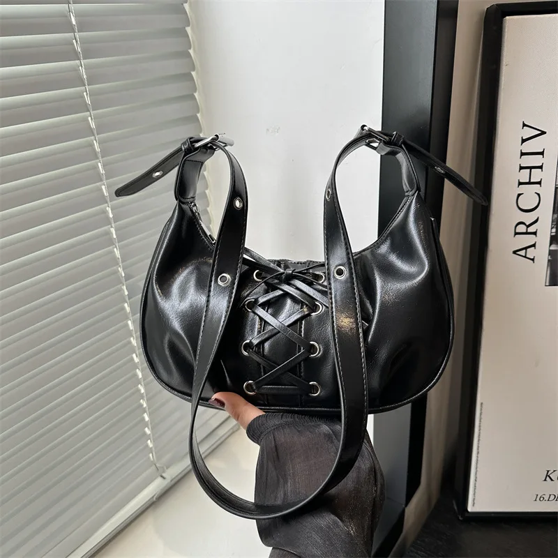 Chic Bow Tie Crescent Design Tote Shoulder Crossbody Bags Y2K Vintage Style Hobo Handbag Purse for Women Daily Use