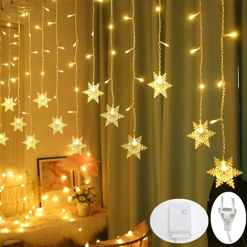 LED Christmas Window Curtain Light Snowflake Festoon LED String Lights Christmas Decoration for Home room Fairy Lights New Year