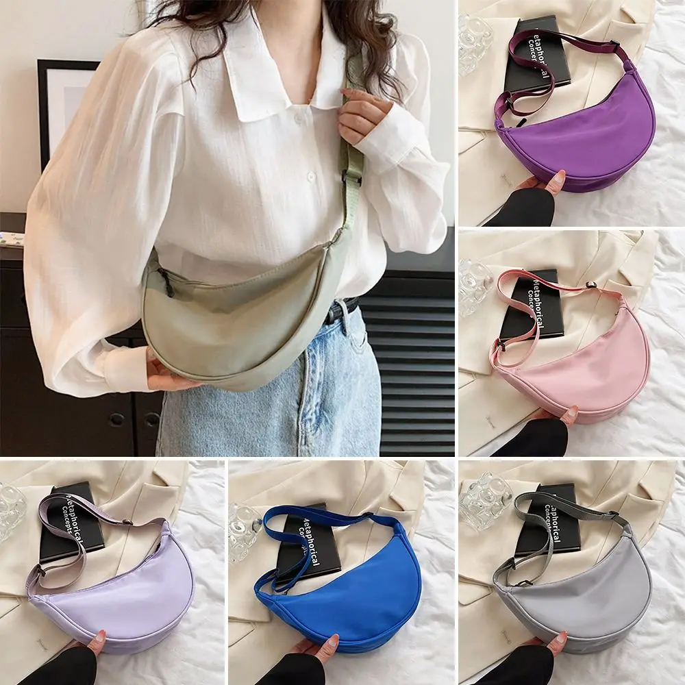 Women Fashion Nylon Crossbody Bag Portable Casual Hobos Outdoor Sport Chest Bag Underarm Bag Dumpling Shape Shoulder Bag