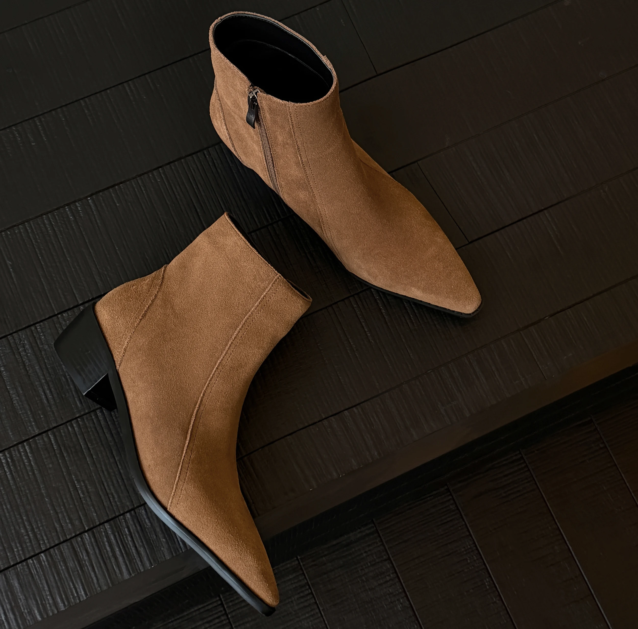 US 5-13 Genuine Leather Cowhide Ankle Boots,Chunky Heel Side Zipper Women Boots,Retro Western Boots,Large Size Womens Boots