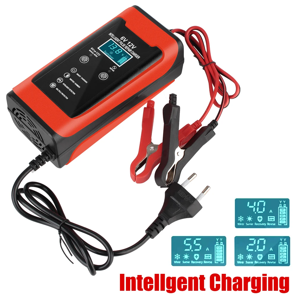 

Pulse Repair LCD Display Smart Fast Charge Auto Motorcycle Cycle GEL Lead-Acid Charger 6V 12V 6A Car Battery Charger