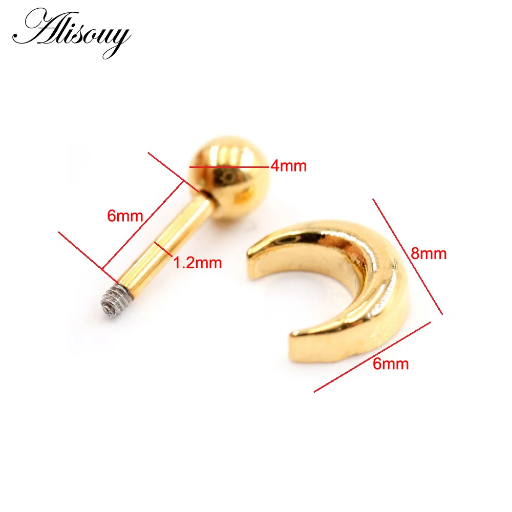 Alisouy 2PCS C Shape Moon Style Stainless Steel Ball Women Girl Men Boy Dumbbell Barbell Pierceing Stud Earrings Ear Jewelry