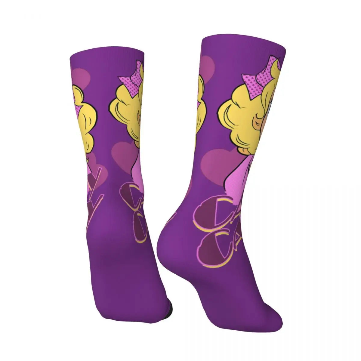 Chaussettes de compression rétro violet pour hommes, hip hop, fille elin, unisexe, bonbons, anime, style de rue, motif imprimé, chaussettes