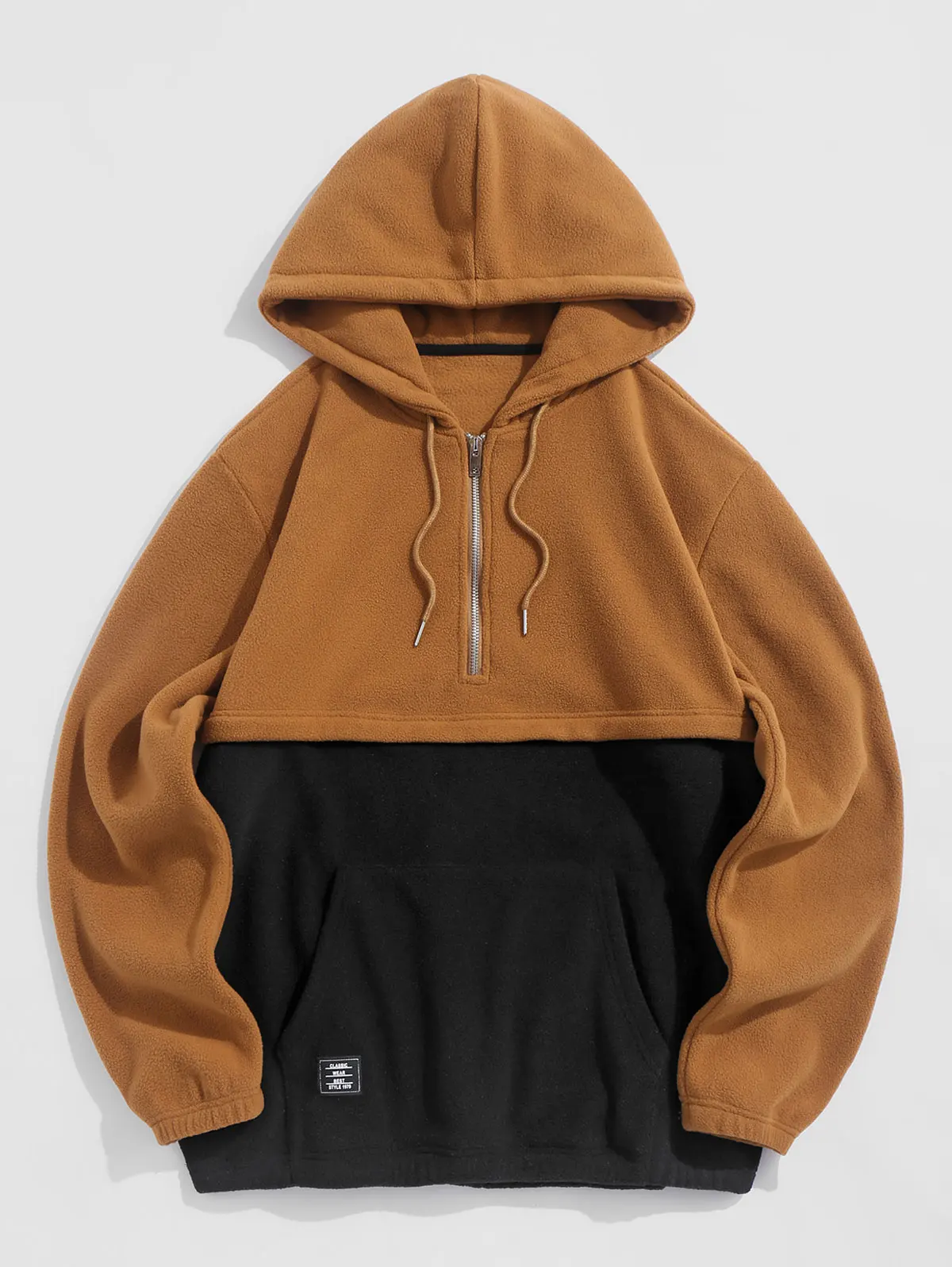 

ZAFUL Two Tone Colorblock Half Zip Polar Fleece Hoodie