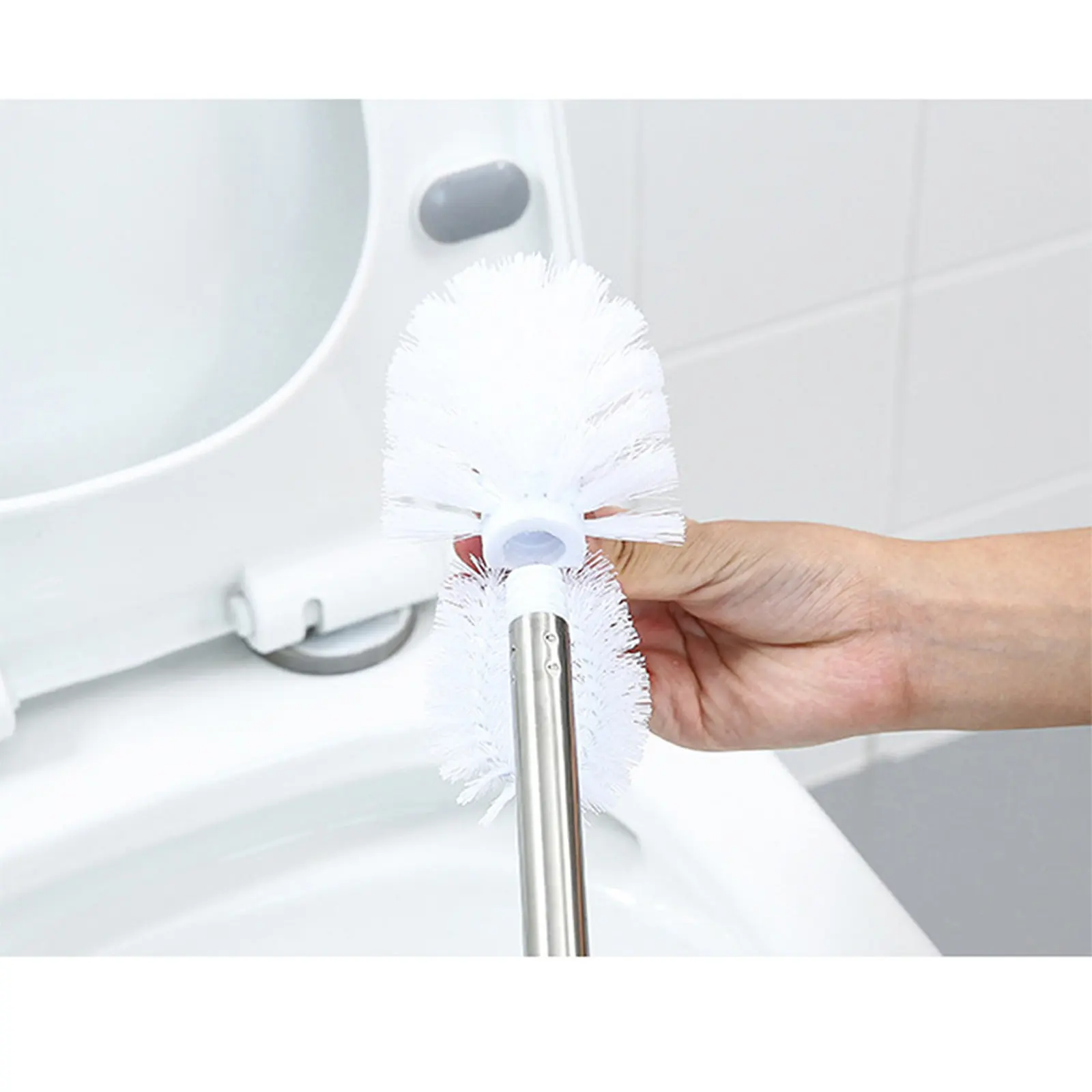 Long Handle Toilet Brush Set Beige Double Head Cleaning Brush Effective Stain Removal Hook Design Bathroom Scraper