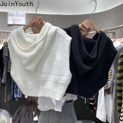 Knitted Sweater Vest for Women Solid Color Sleeveless Hooded Tanks Crop Tops Fashion Casual Korean Waistcoat 2024 Ropa Mujer