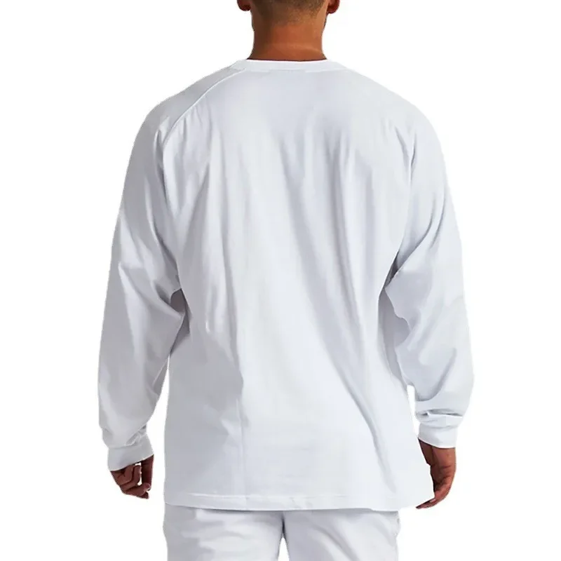 الخريف والشتاء طباعة فضفاضة تي شيرت رجالي الرياضة عادية المتضخم القطن تنفس الصالة الرياضية اللياقة البدنية رمادي ملابس خارجية المحملة القمم