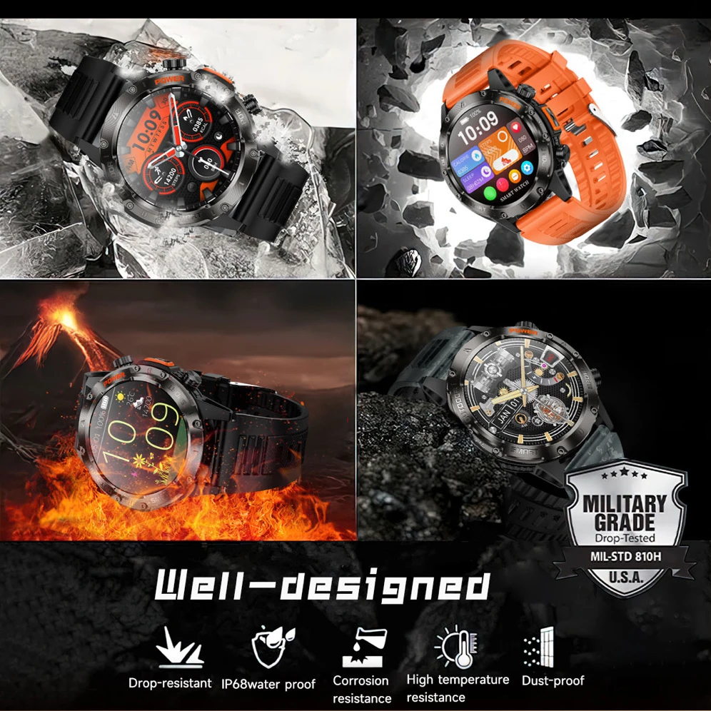 Jam Tangan Pintar Senter LED Luar Ruangan untuk Pria Dial Video DIY 100+ Mode Olahraga Tahan Air Panggilan BT Jam Tangan Pintar Monitor Kesehatan