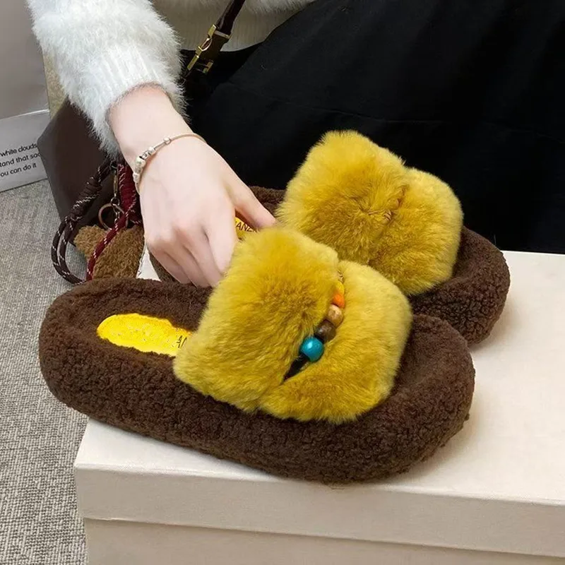 

2026 Winter and autumn padded warm cotton slippers for women fashionable cute beautiful comfortable casual plush slippers
