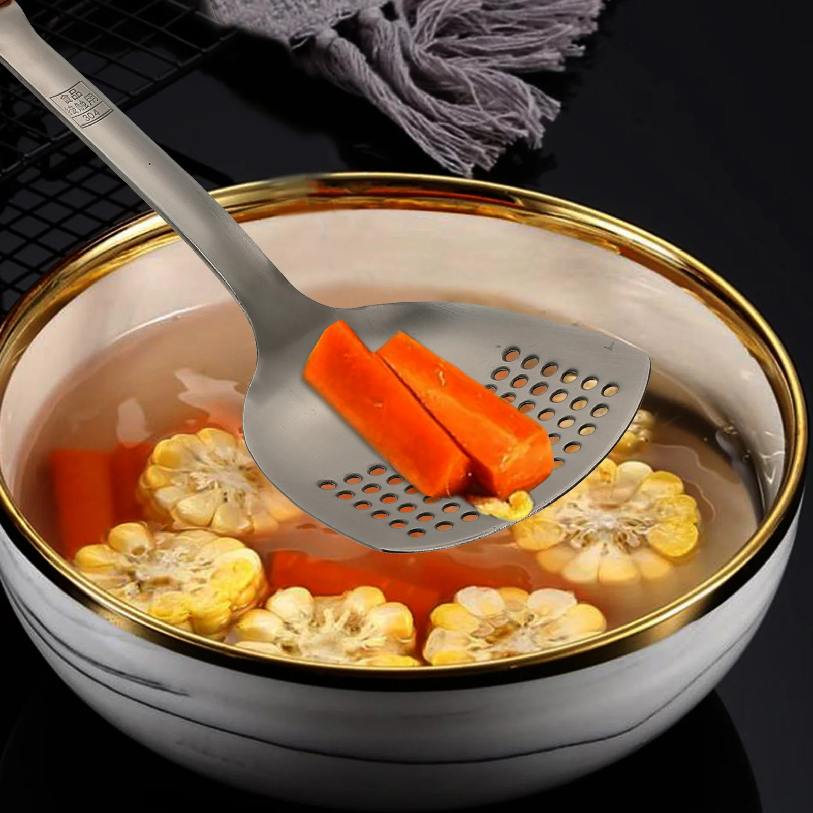 

Stainless Steel Wok Spatula Wooden Handle Cooking Utensil Kitchen Non-Stick Cooking Tool Stainless Steel Wok Spatula