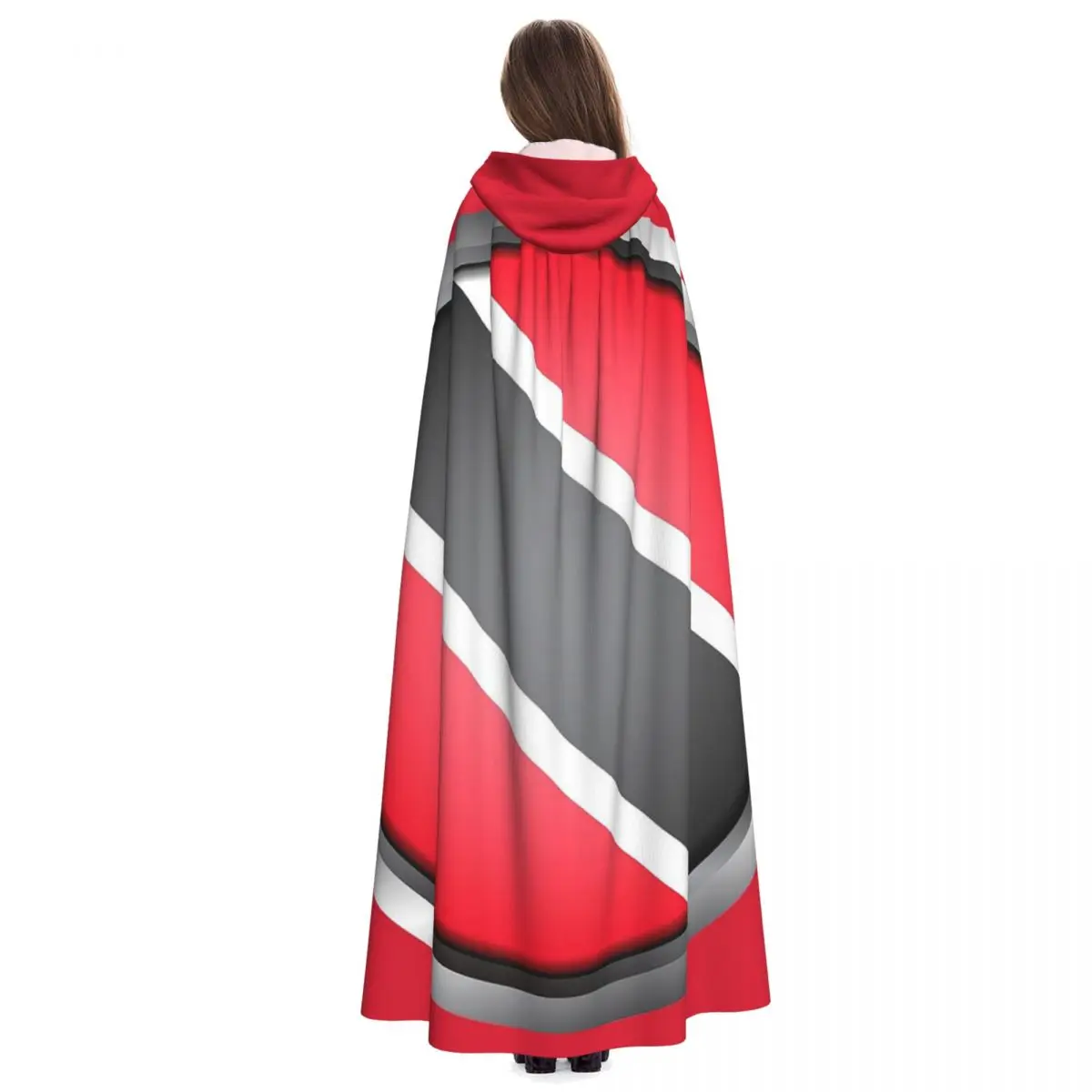 Trinidad And Tobago Flag Round Metal Frame Long Hooded Cloak Witch Medieval Costume Cosplay Cape HalloweenCoat Adult Unisex