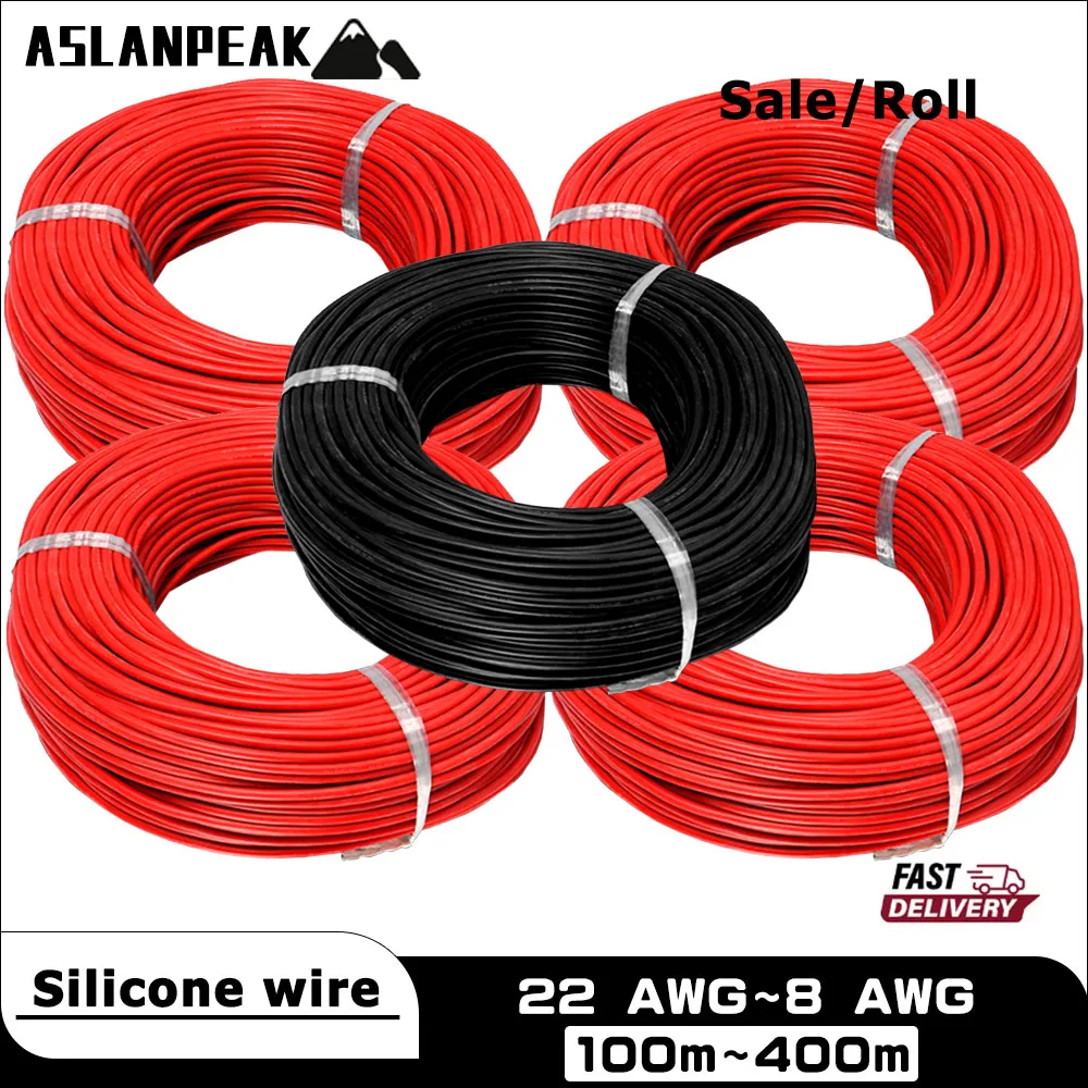 200m/Roll Silicone cable Battery inverter cable Black Red Speaker cable Very soft Electrical wires Temperature resistant wire