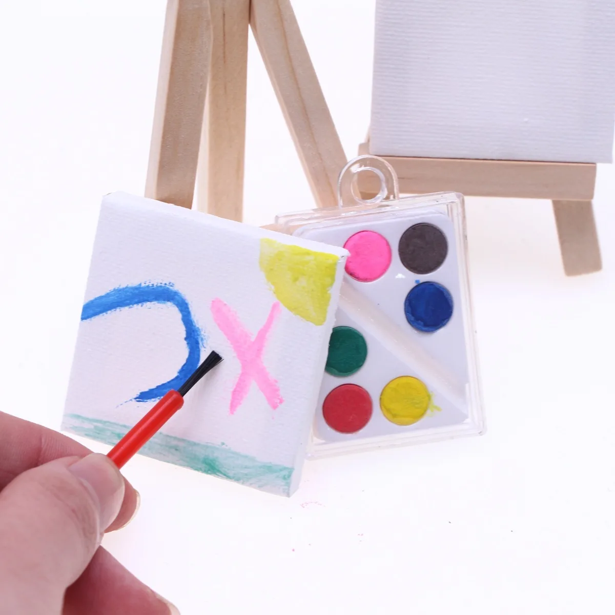 1Pc Dollhouse Mini Wooden Art Frame Miniature Gallery Scene Doll Painting Props Oil Painting Frame Pigment Box Model Accessories