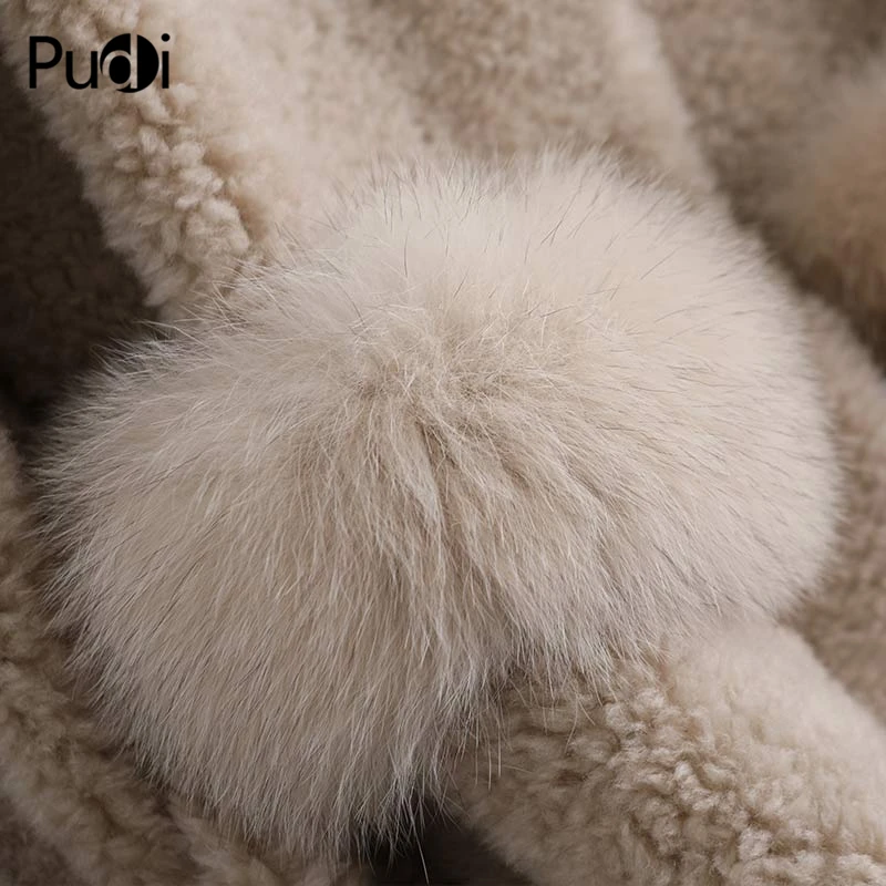 A19038 معطف فرو من الصوف الحقيقي للنساء من Aorice سترة شتوية دافئة للنساء لقص الأغنام الحقيقي سترة بمقاس أكبر مع ياقة من فرو الثعلب الحقيقي