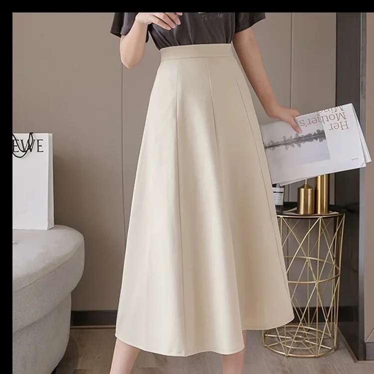 Falda tipo paraguas por debajo de la rodilla de cintura alta para mujer, faldas de medio cuerpo de corte A, blanco, Beige, primavera, verano, otoño, fibra de poliéster de temporada