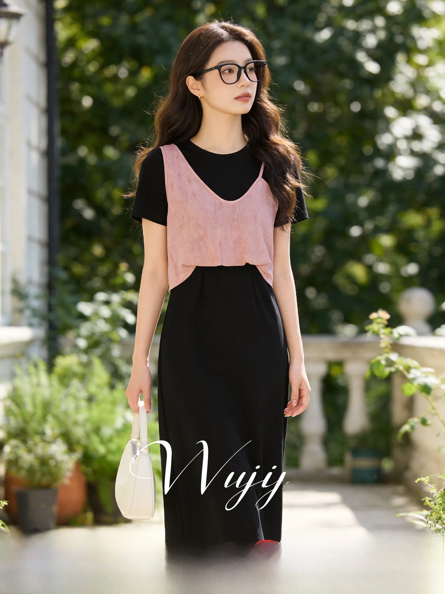 

Elegant plus Size Women's Dress Spring New Style Splice Slimming Casual Cotton Short Sleeve round Neck Dress for Ladies