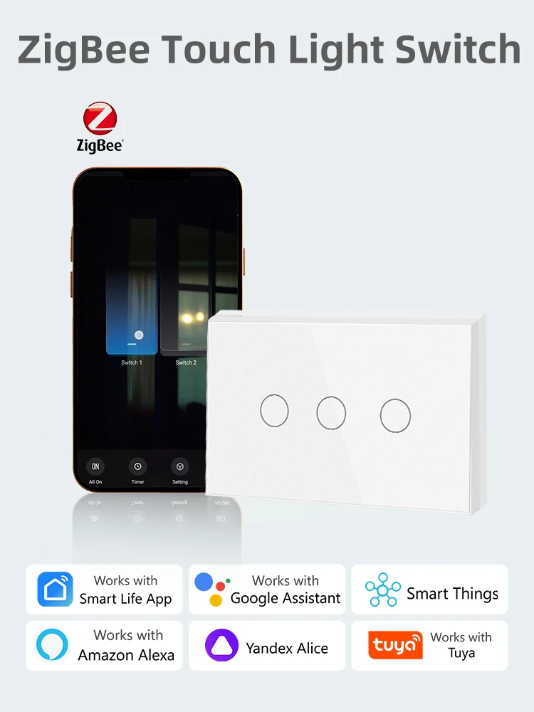 Tuya Schalter Smart Life Zigbee Smart Switch Timer Zeitplan 1Way Alexa Google Home UNS Benötigen Neutralleiter Sprachsteuerung 600W 220V