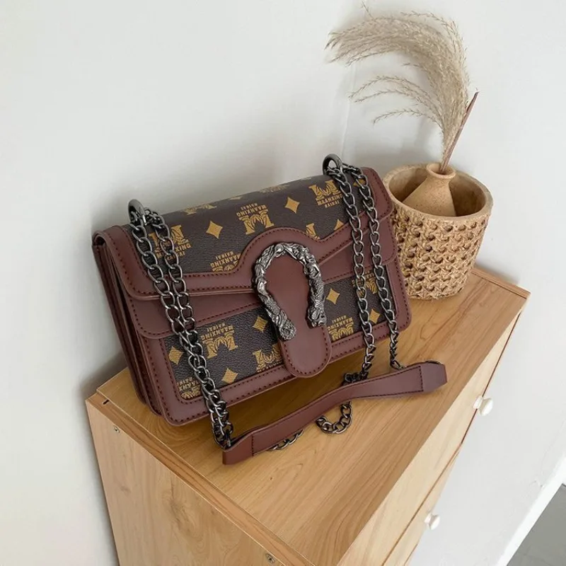 Fashion Printed Chain Shoulder Bag for Women, Trendy Small Square Crossbody, Travel Shopping Gift for Girlfriend