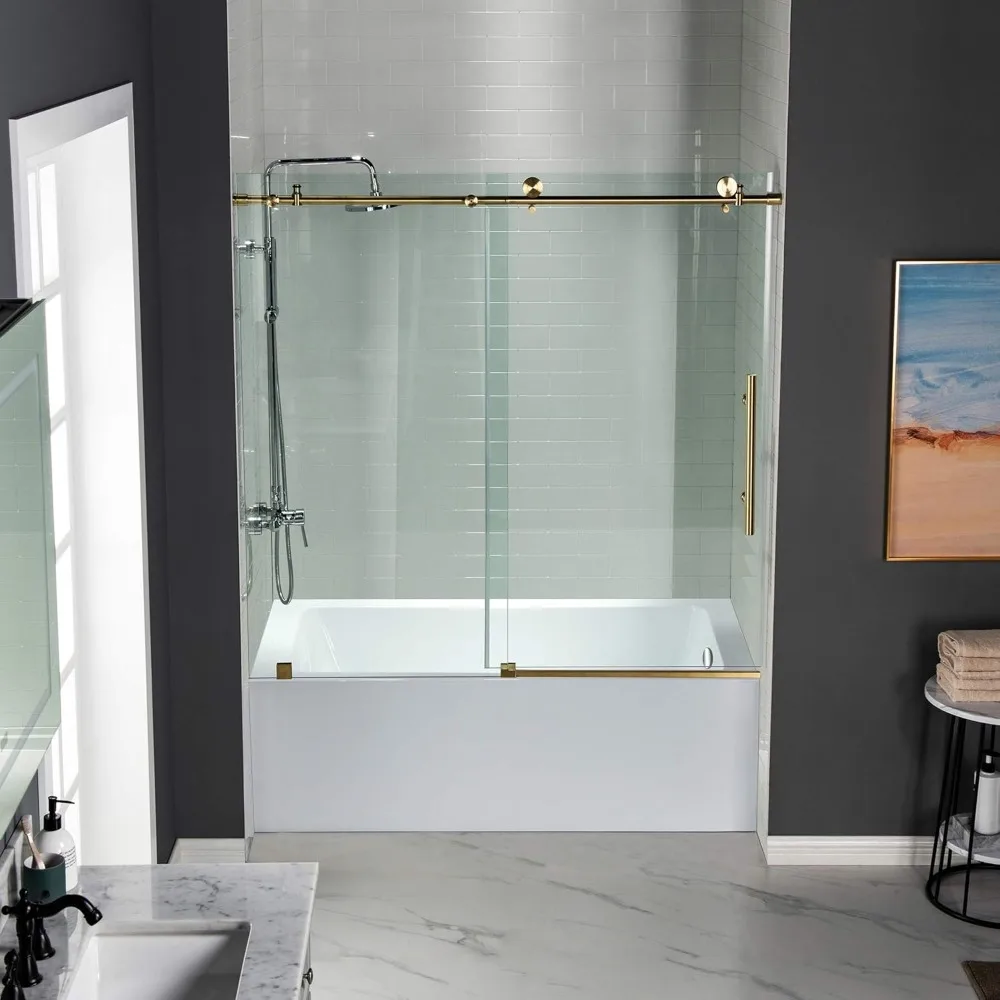 Semi-Frameless Shower Door, 44-48“ X 72”, Brushed Nickel Pivot, Semi-Frameless Pivot, Tempered Glass, Sliding Shower Door