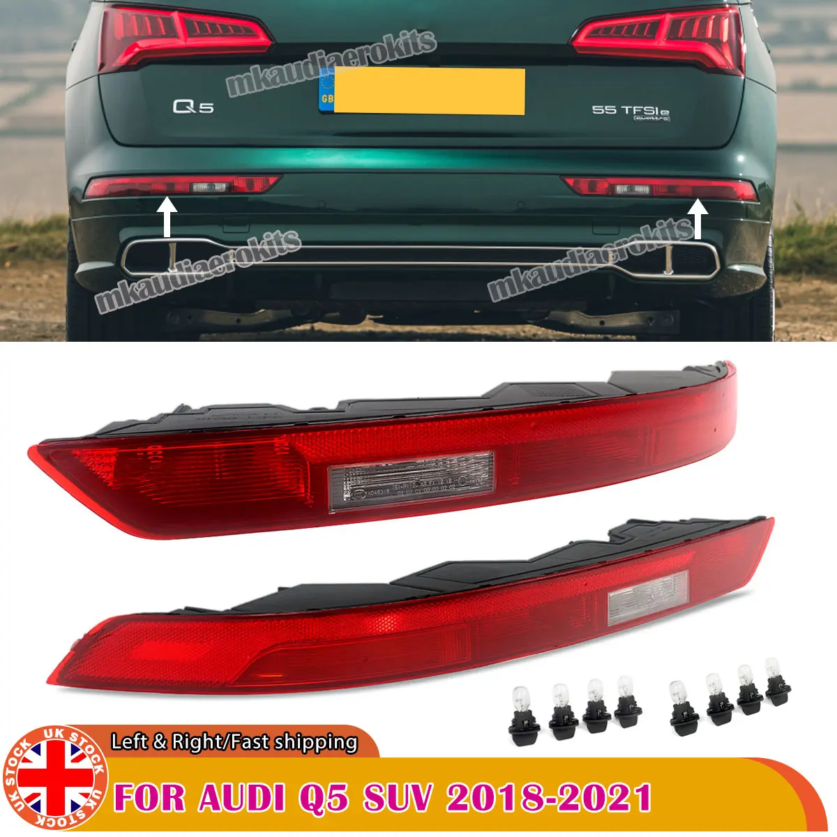 MAGICKIT Right Rear Reflector Bumper Stop Brake Fog Tail Light Lamp For Audi Q5 2018-2021 European version only CAR Accessories