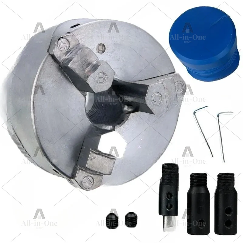 Three Jaw Chuck for Mini Lathe Bench Drill Aluminum Alloy Self Centering Woodworking Turning Chuck
