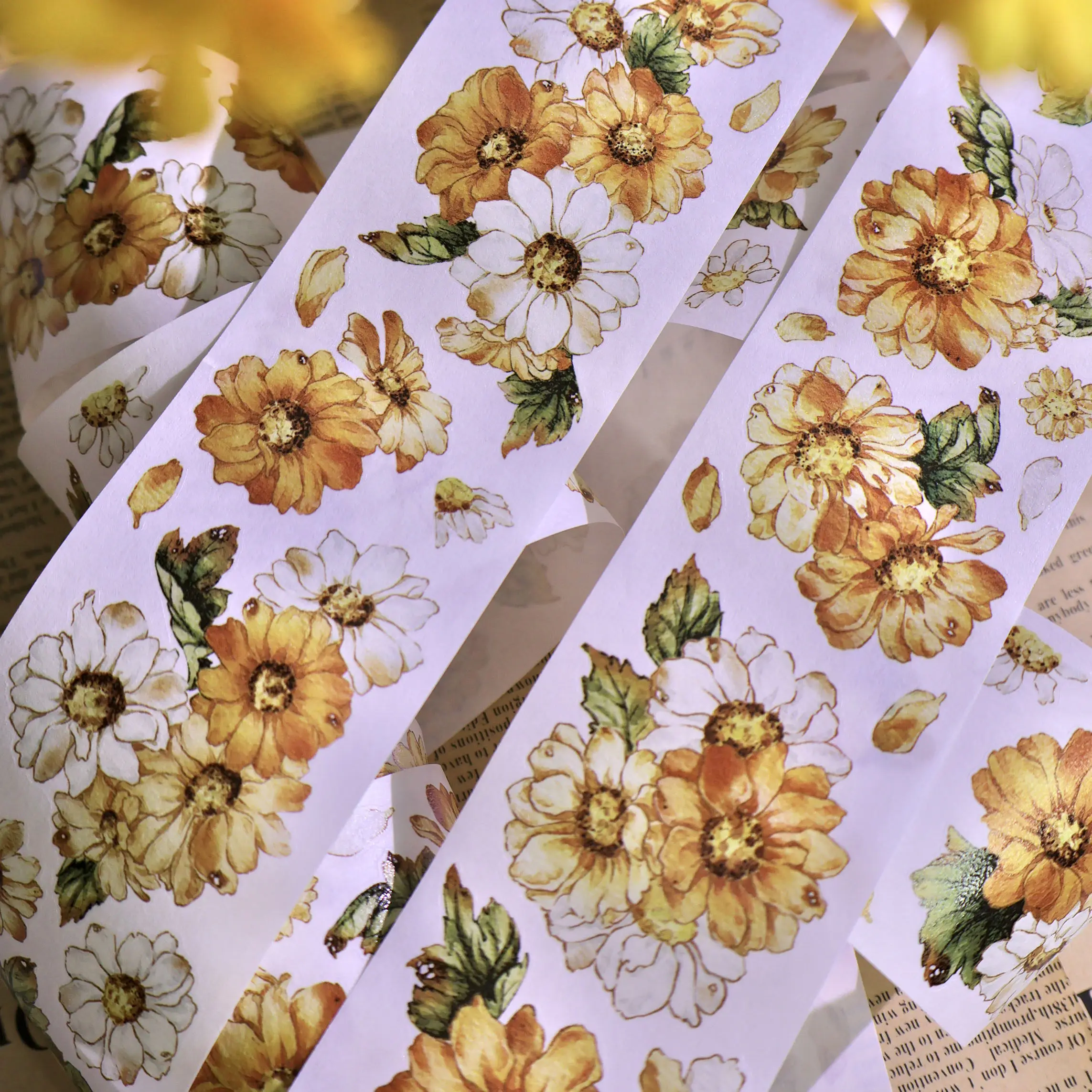 

Vintage yellow chrysanthemum washi PET die-cut journal washi paper tape
