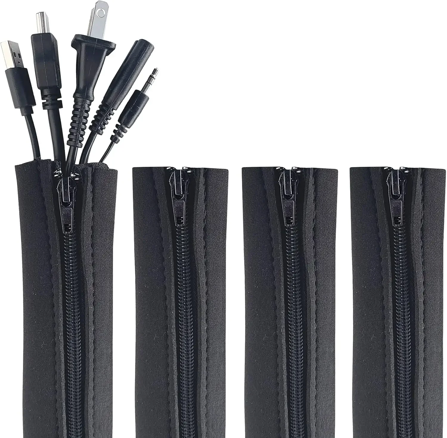 Universal Cable Management Sleeve Cord Organizer with Zipper Flexible Cable Sleeve Wrap Cover Wire Winder for Home Office