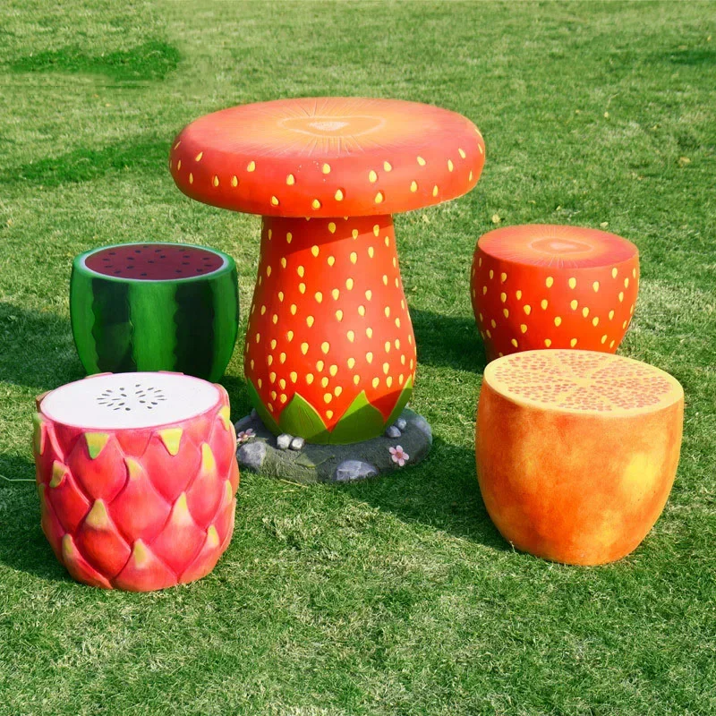 Outdoor Cartoon Fruit Table And Chair Ornaments FRP Sculpture Mushroom Villa Garden Camping Chairs Decorative Stool Furniture