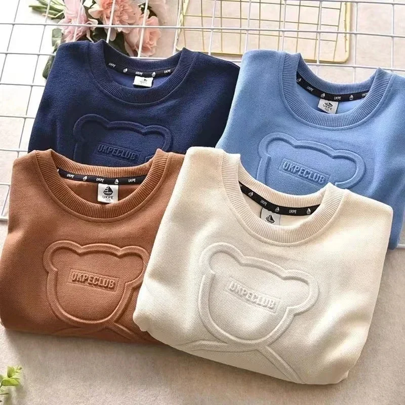 New Spring Autumn Steel Print Bear Sweatshirt Boys Clothes Teenagers Long Sleeve Pullovers Girls Kids Cotton Tops Anime Hoodie