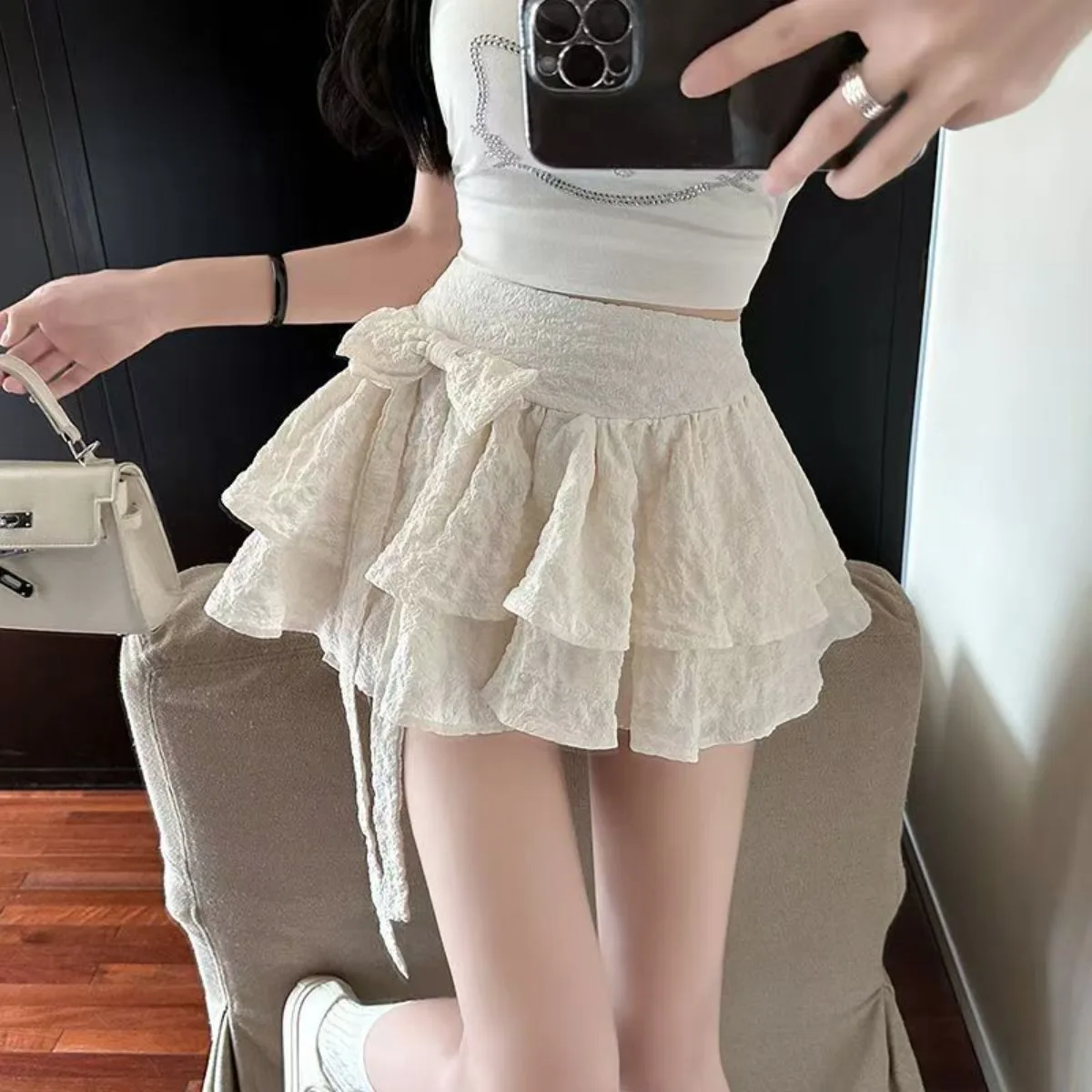 Plus Size Balletcore Bow Tiered Mini Skirt, High Waist A-Line Puffy Skirt, Slimming Petite Summer Skirt 2026