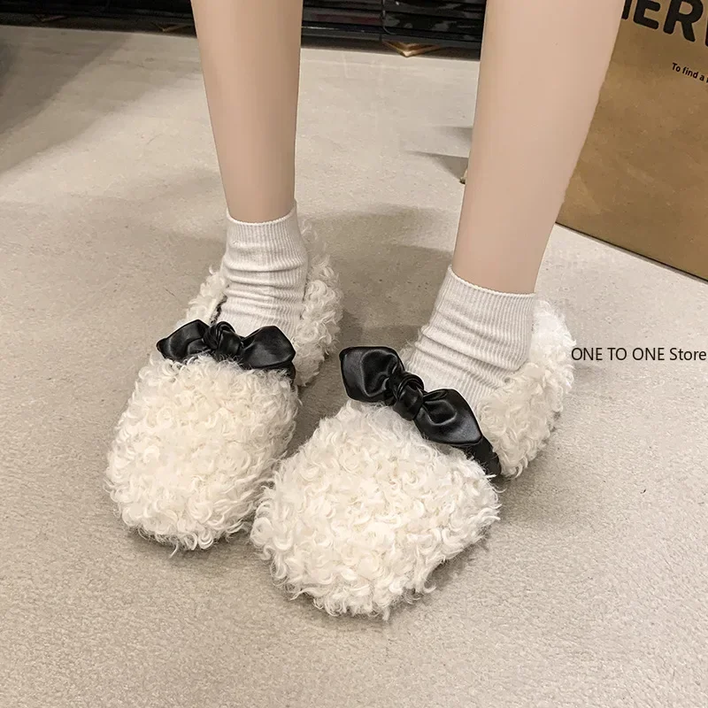 2024 Luxury Woman Woolen Fur Flats Warm Plush Shoes Women Candy Color Fur Loafers Ballerina Furry Moccasins Cozy Lambswool Flats