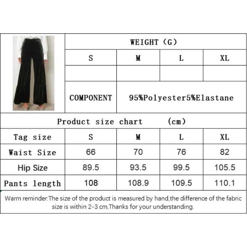 Women's Velvet Fashion High Waist Wide Leg Pants Temperament Commuting Spring Female Elegant Ruffle Casual Micro Flared Trousers